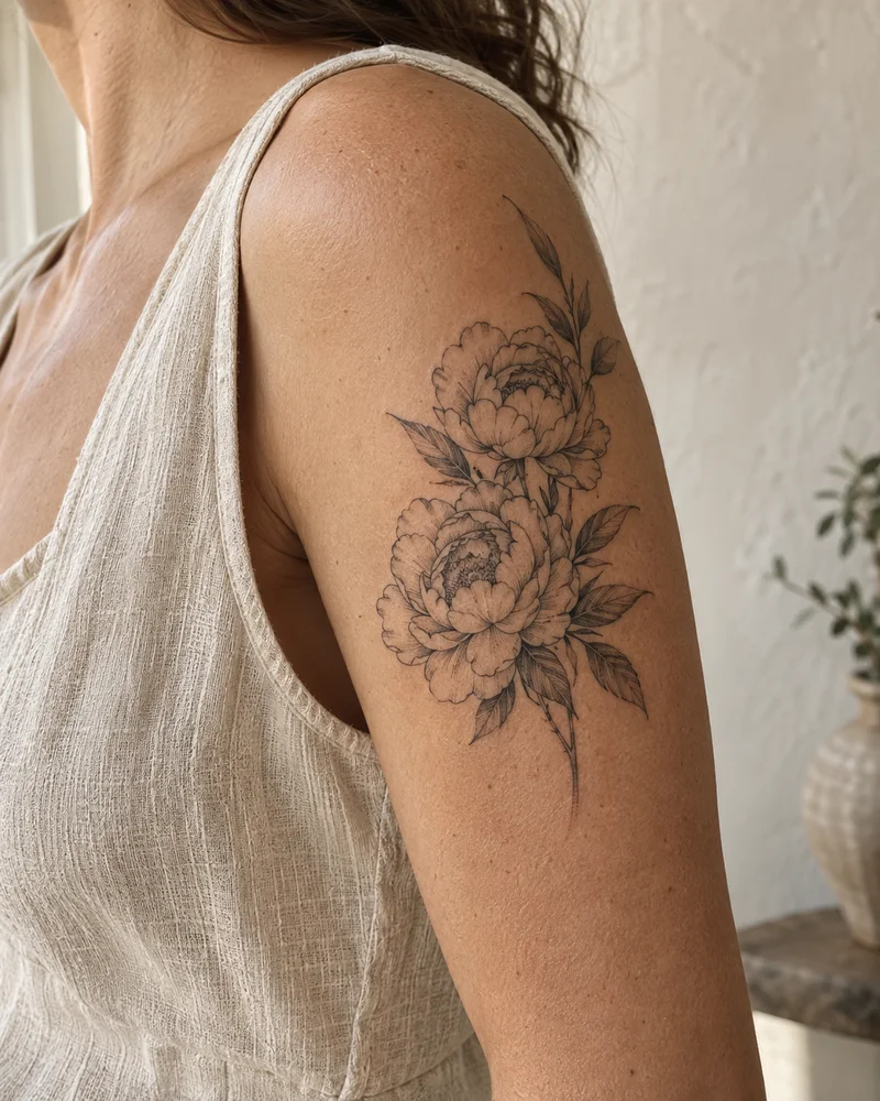 Peonías en flor — Parte superior del brazo